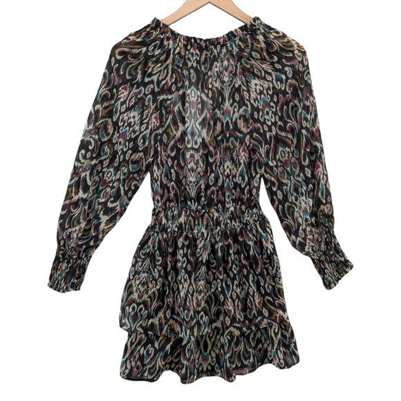 Zara Tiered Mini Dress Multicolor Long Sleeve Smocked Pleated Ruffle Size S - Picture 2 of 12
